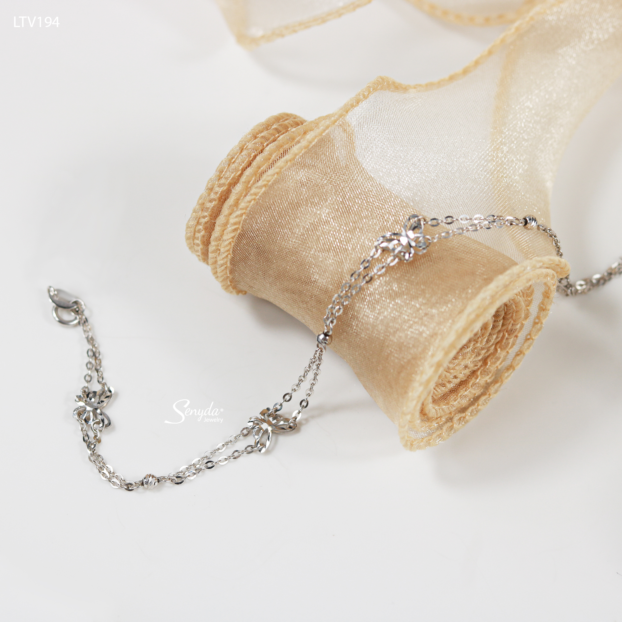 LTV194 Lắc tay vàng Senyda dây chữ cong đôi nối bướm giác bi giác