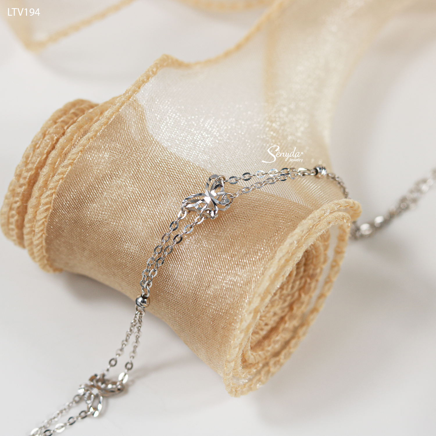 LTV194 Lắc tay vàng Senyda dây chữ cong đôi nối bướm giác bi giác