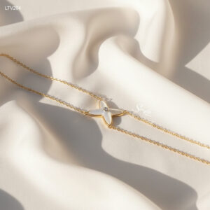 LTV204 Lắc tay vàng Senyda dây đôi mặt đá Xà cừ sao 4 cánh nụ đá