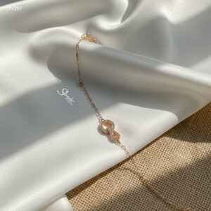 LTV257 Lắc tay vàng Senyda dây chữ cong dài nhỏ mặt vòng tròn móc giọt nước đá