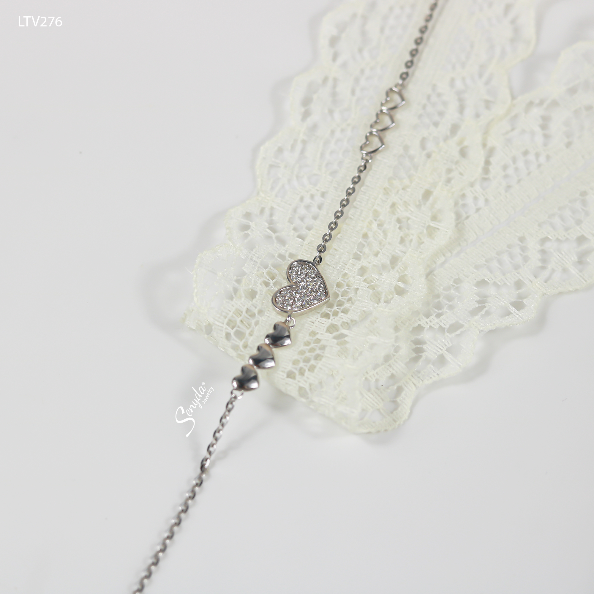 LTV276 Lắc tay vàng Senyda trái tim đá tấm nối 3 trái tim trơn 3 trái tim rỗng