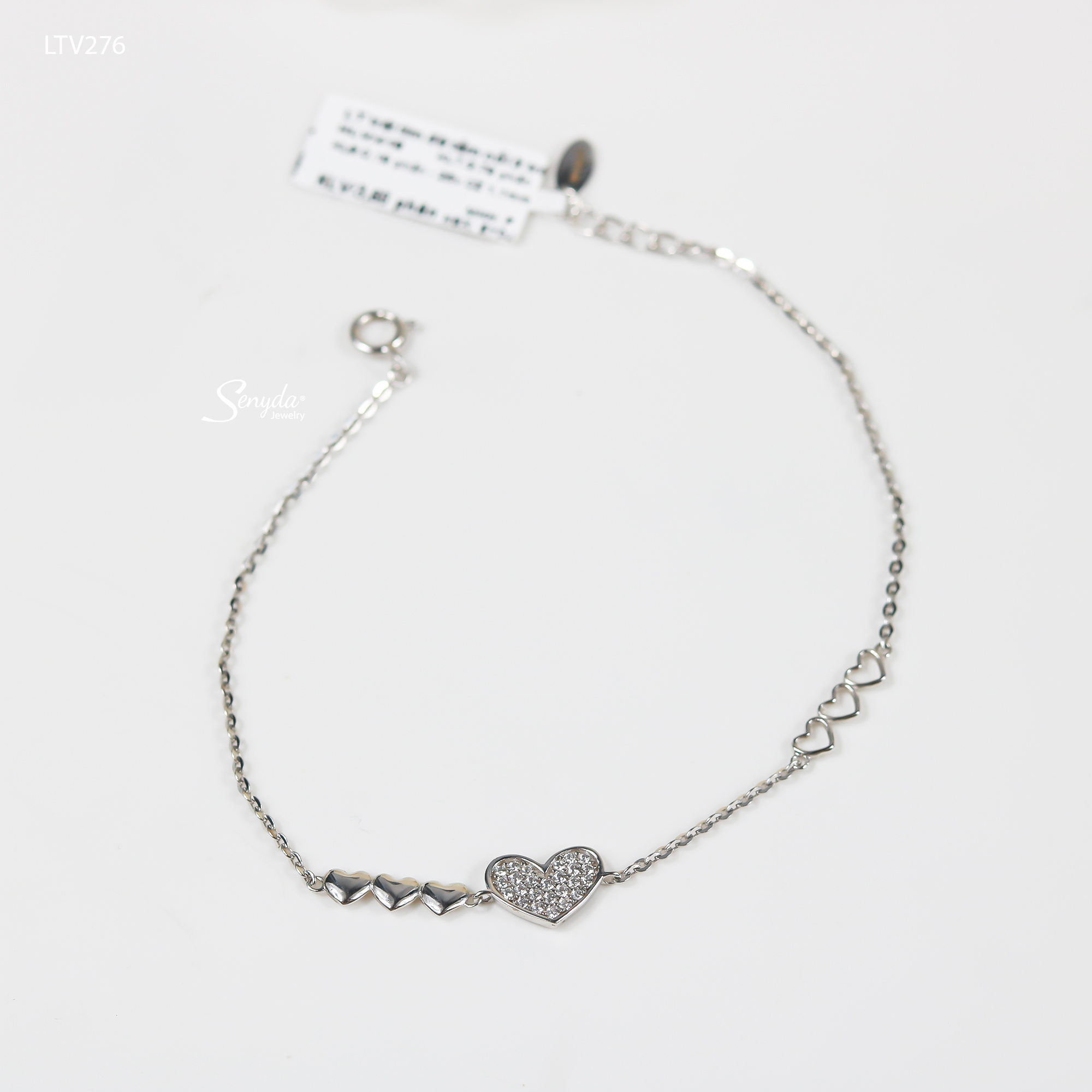 LTV276 Lắc tay vàng Senyda trái tim đá tấm nối 3 trái tim trơn 3 trái tim rỗng