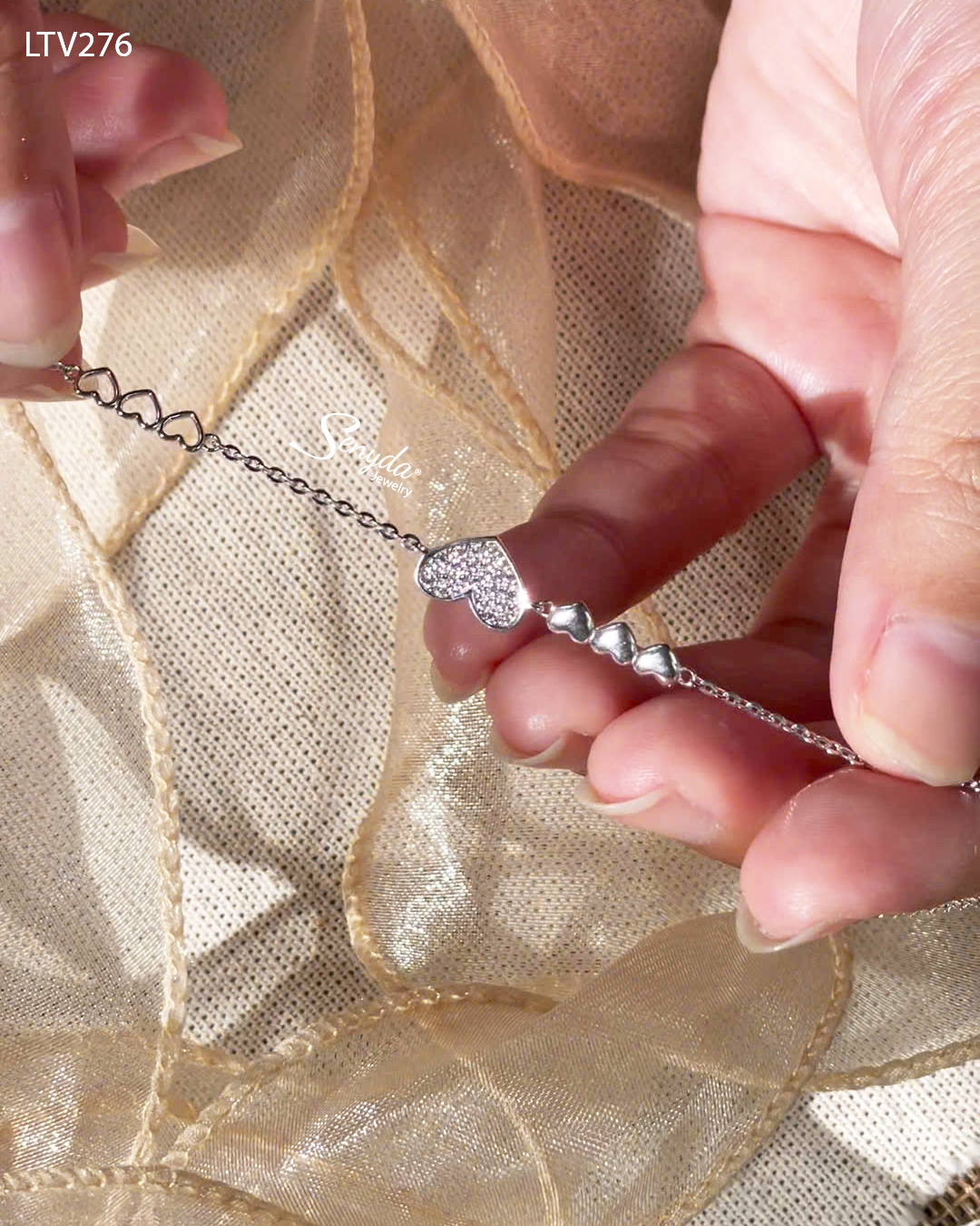 LTV276 Lắc tay vàng Senyda trái tim đá tấm nối 3 trái tim trơn 3 trái tim rỗng