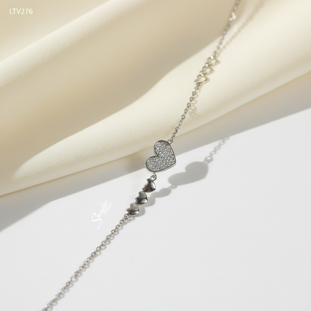LTV276 Lắc tay vàng Senyda trái tim đá tấm nối 3 trái tim trơn 3 trái tim rỗng