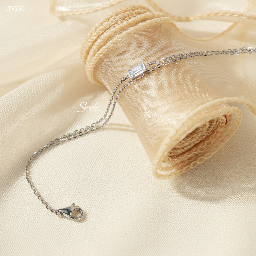 LTV350 Lắc tay vàng Senyda dây kép mặt đá baguette