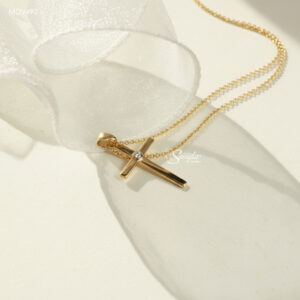MDV492 Dây chuyền vàng mặt thánh giá trơn cẩn nụ đá
