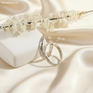 NCV187-NCV188 Nhẫn cưới vàng Senyda bản ốp đai hoa văn
