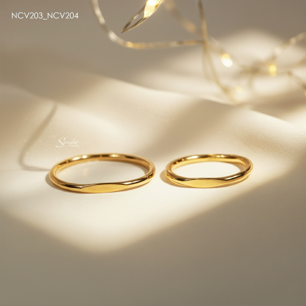 NCV203-NCV204 Nhẫn cưới vàng Senyda signet trơn bản nhỏ
