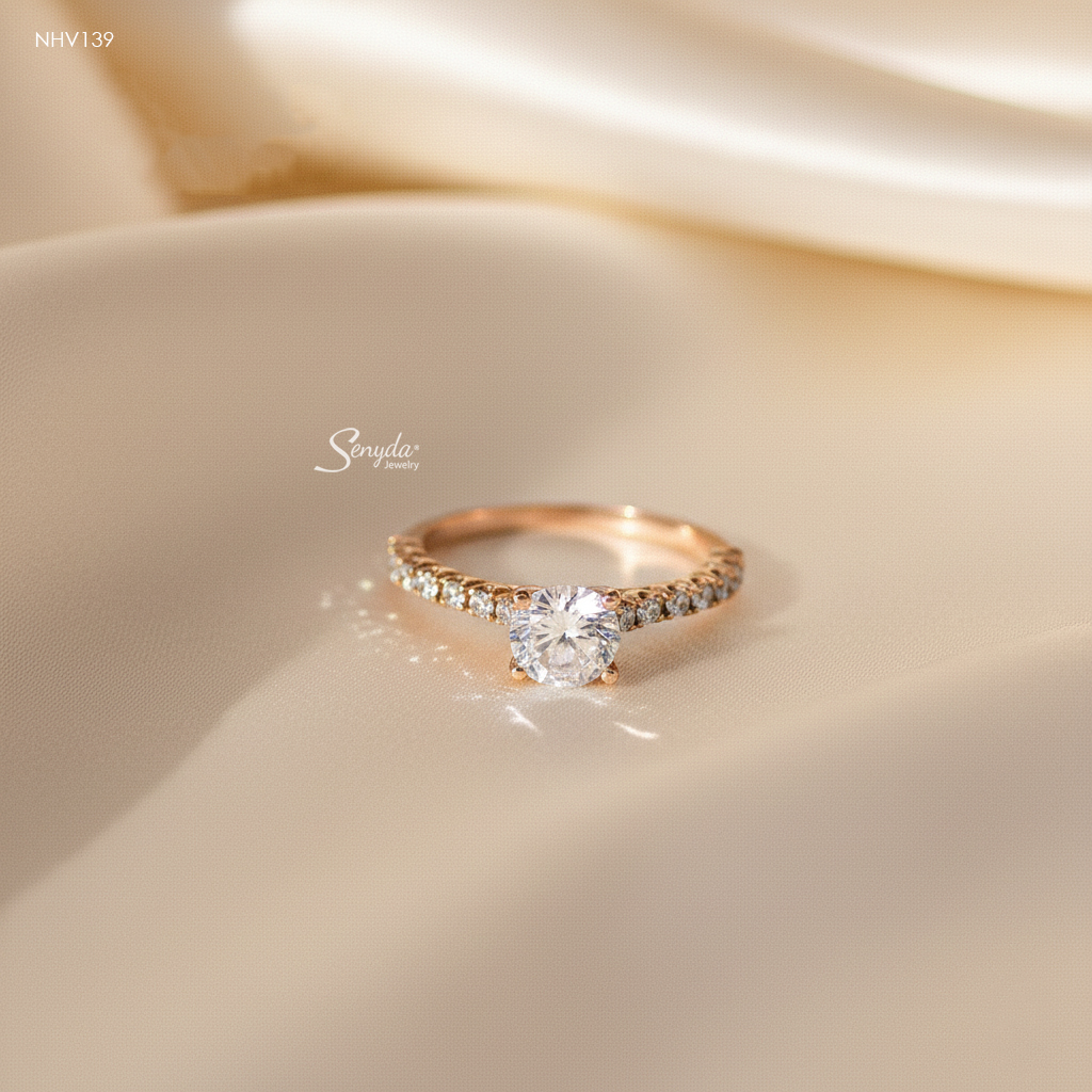 NHV139 Nhẫn vàng Senyda 1 hột hàng đá