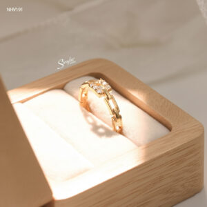 NHV191 Nhẫn vàng Senyda mặt 2 dãy đá đai chữ nhật rỗng nối thanh ngang