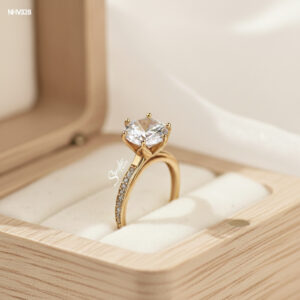 NHV328 Nhẫn vàng Senyda 1 hột 6 chấu hoa trơn đai đá