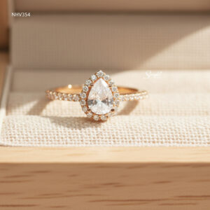 NHV354 Nhẫn vàng Senyda halo giọt nước đai đá