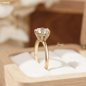 NHV376 Nhẫn vàng Senyda 1 hột 7mm 8 chấu cánh hoa đính đá