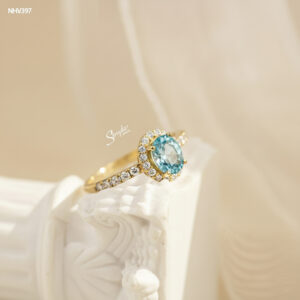 NHV397 Nhẫn vàng Senyda halo đá Zircon oval đai đá