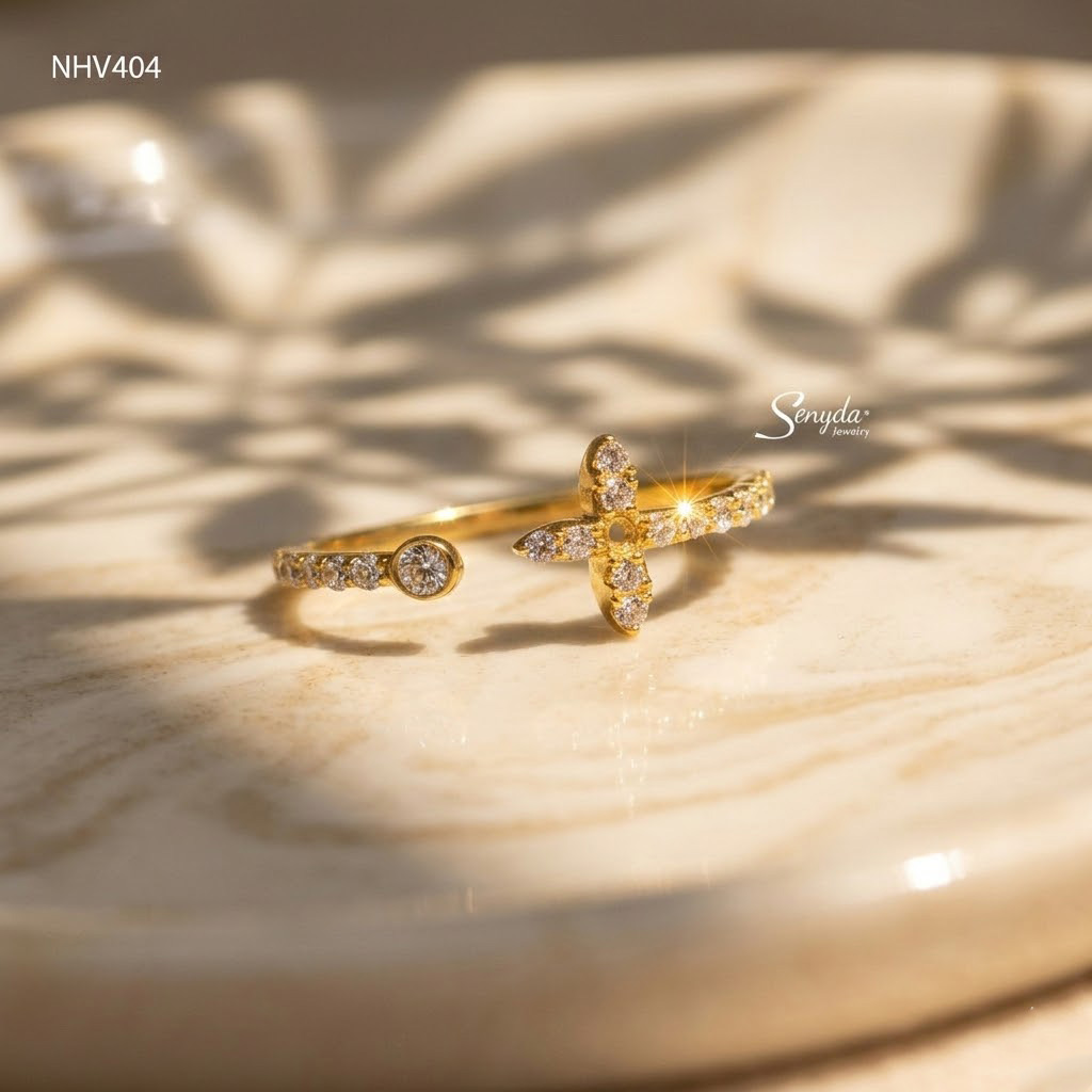 NHV404 Nhẫn vàng Senyda hoa 4 cánh nụ đá hở