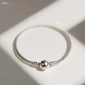 VT035 Vòng tay bạc Ý Senyda lưới cứng đeo charm khoá tròn
