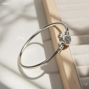 VT120 Vòng tay bạc Ý Senyda cứng đeo charm khoá chữ O vương miện
