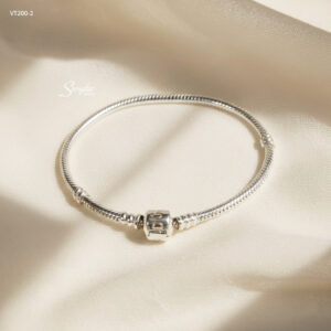 VT200-2 Vòng tay bạc Ý Senyda dây mềm đeo charm khóa trụ