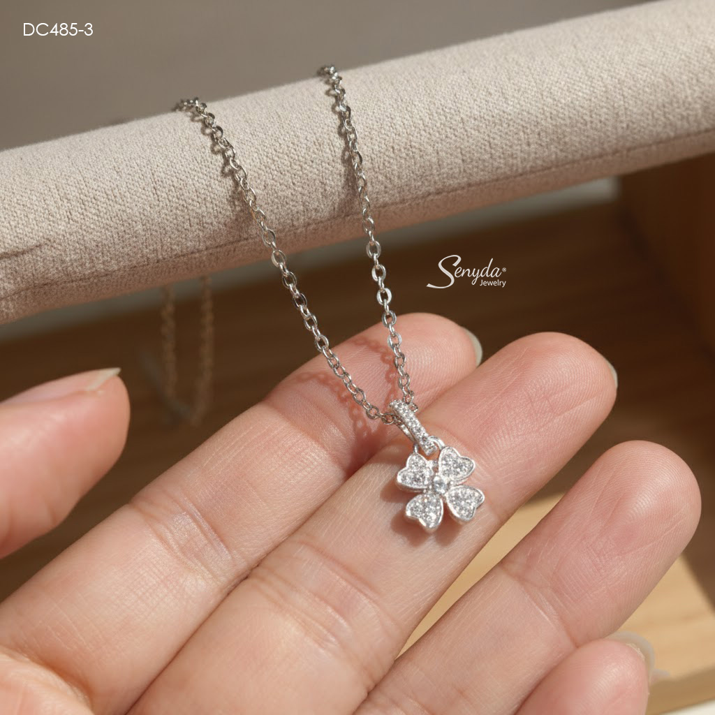 DC485 Dây chuyền bạc Y Senyda cỏ 4 lá đính đá