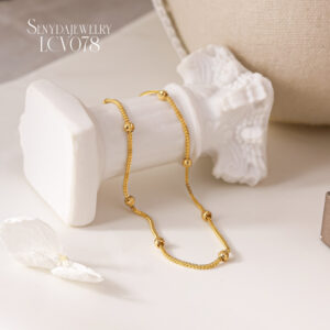 LCV078 Lắc chân vàng Senyda dây mì vuông xen bi giác nhỏ