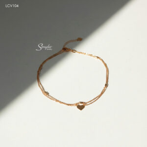 LCV104 Lắc chân vàng Senyda dây kép xen bi dài mặt tim