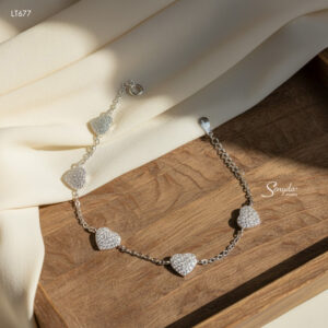 LT677 Lắc tay bạc Ý Senyda dây chữ cong xen tim đá