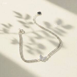 LT680 Lắc tay bạc Ý Senyda dây bi kép mặt bướm đá