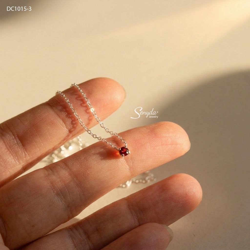 DC1015 Dây chuyền bạc Ý Senyda nụ đá Garnet 2,7mm - Ảnh 3