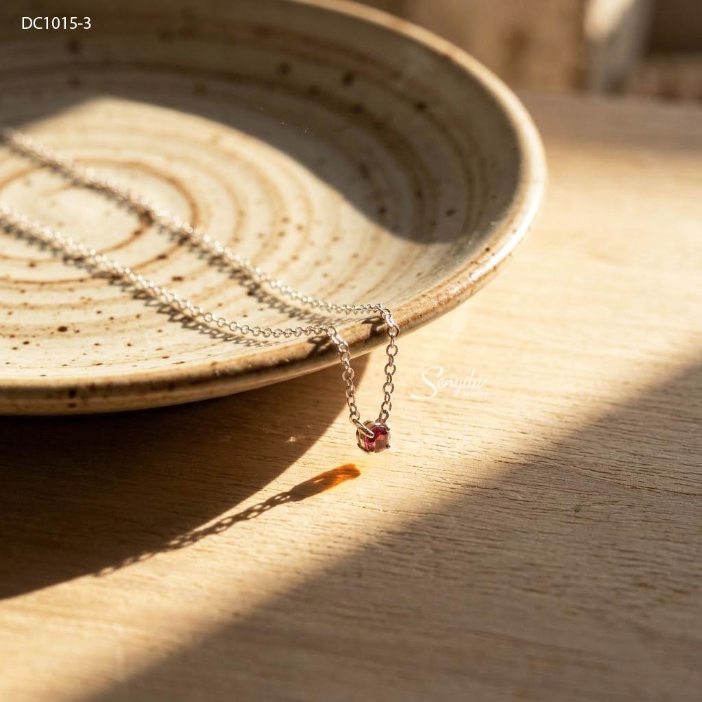 DC1015 Dây chuyền bạc Ý Senyda nụ đá Garnet 2,7mm