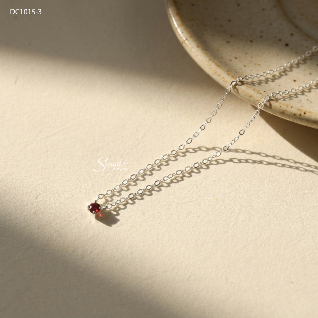 DC1015 Dây chuyền bạc Ý Senyda nụ đá Garnet 2,7mm