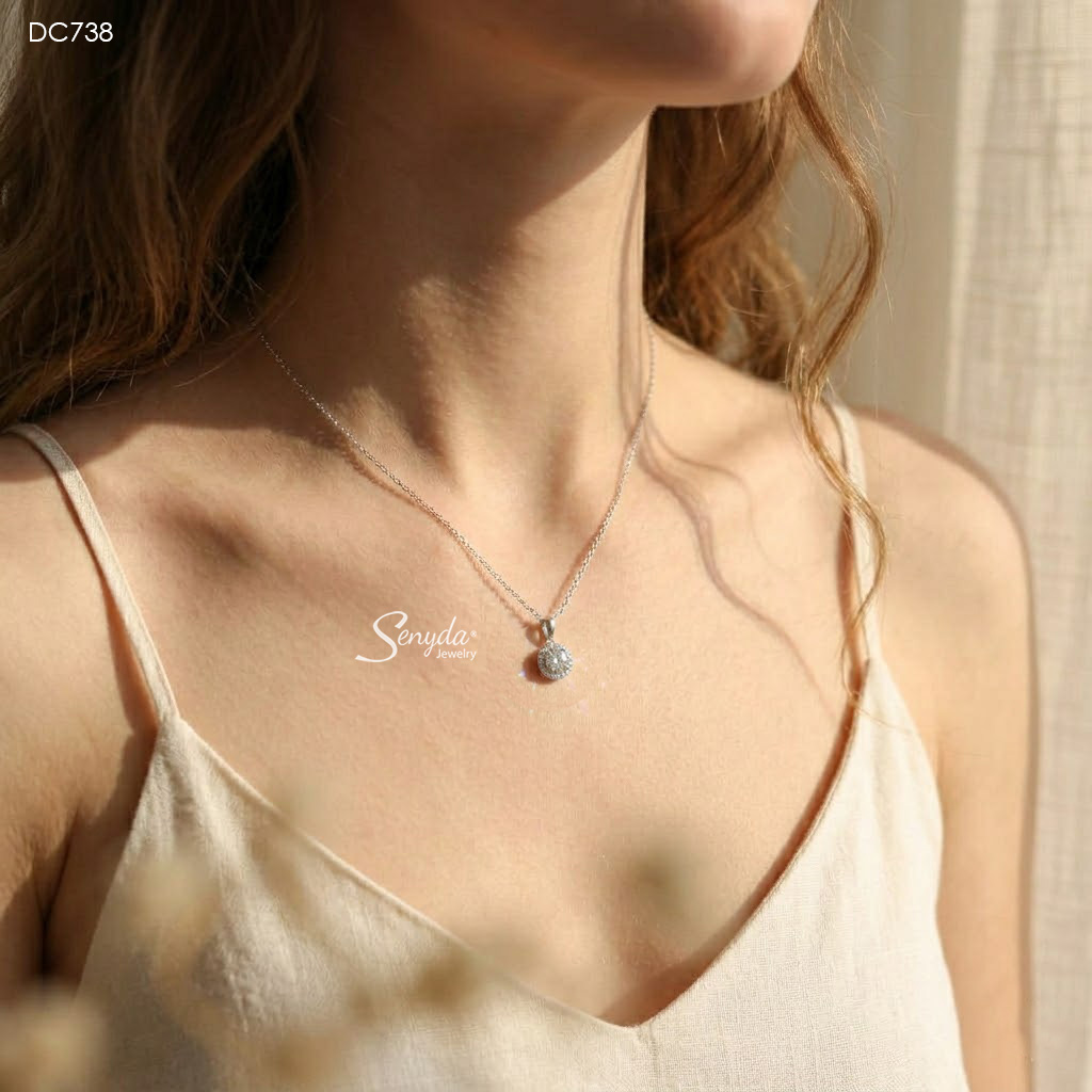 DC738 Dây chuyền bạc Ý Senyda nhụy đá 8li viền tròn