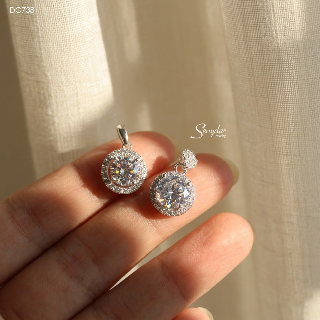 DC738 Dây chuyền bạc Ý Senyda nhụy đá 8li viền tròn