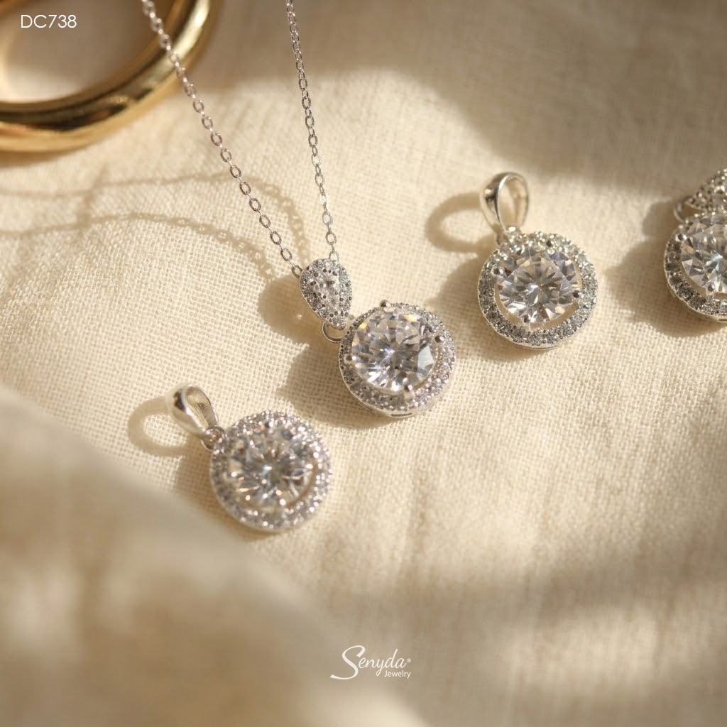 DC738 Dây chuyền bạc Ý Senyda nhụy đá 8li viền tròn