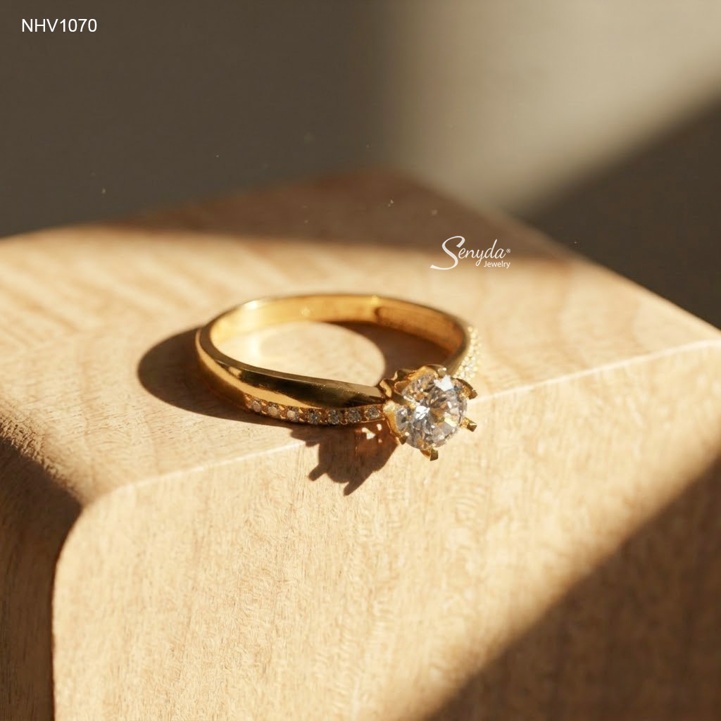 NHV1070 Nhẫn vàng Senyda 1 hột 5mm đai trơn đá
