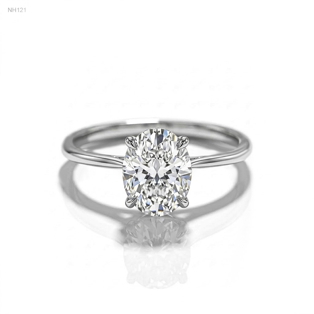 NH121 Nhẫn bạc Ý Senyda 1 hột oval 8x10mm đai trơn