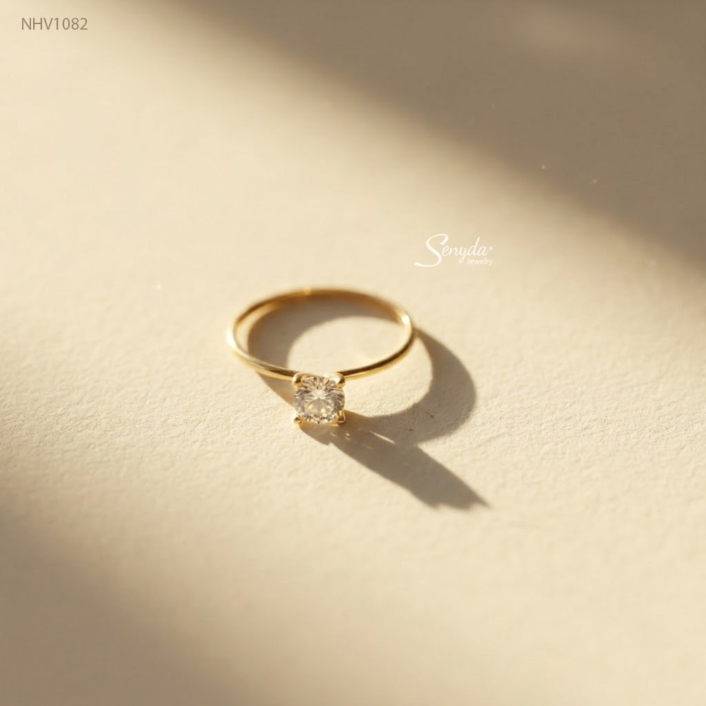 NHV1082 Nhẫn vàng Senyda 1 hột 4 chấu nhỏ