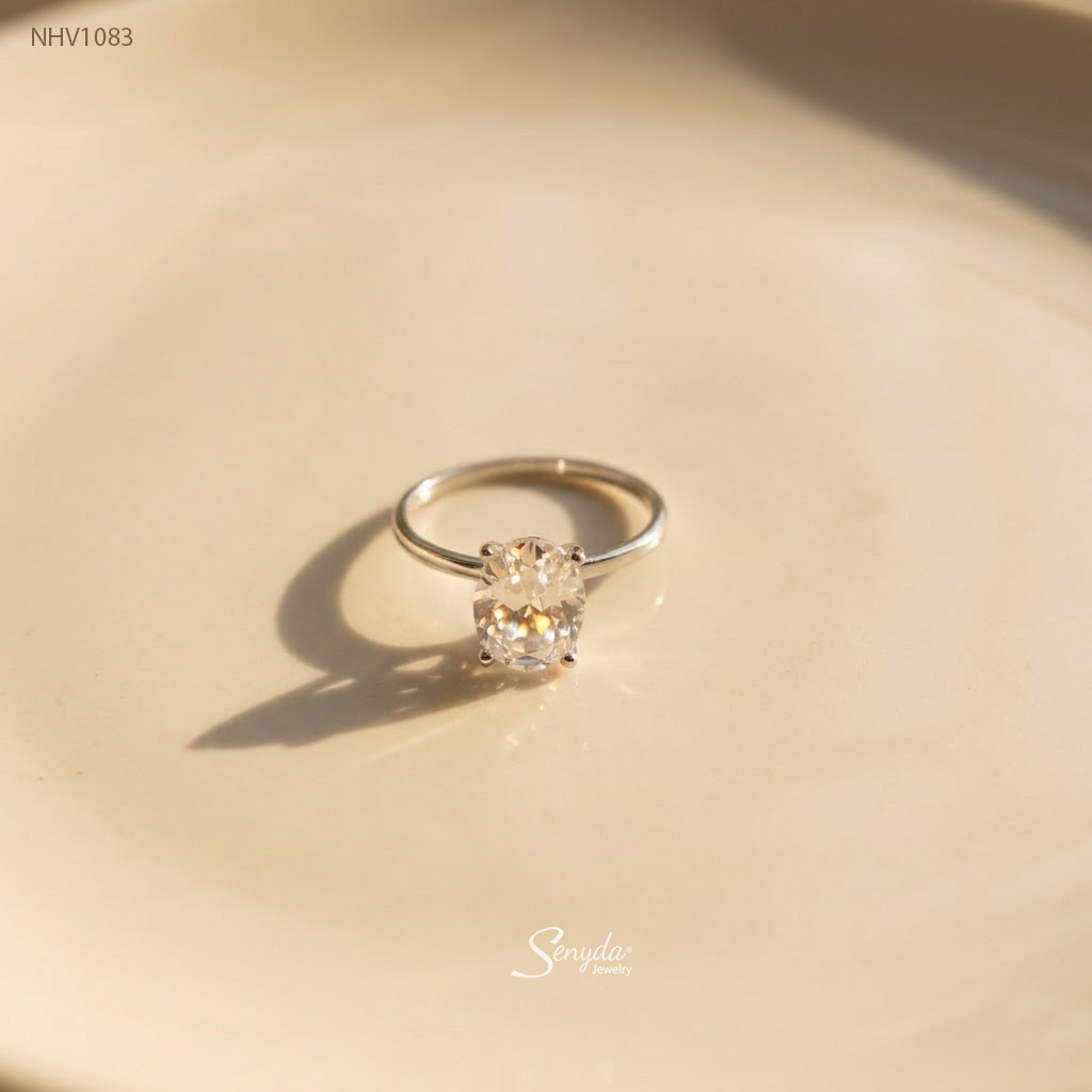 NHV1083 Nhẫn vàng Senyda 1 hột oval 9x7mm 4 chấu