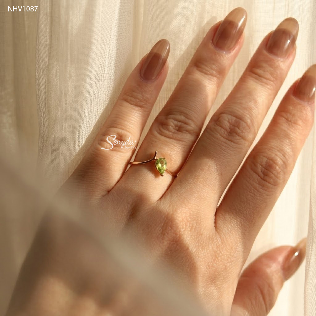 NHV1087 Nhẫn vàng Senyda đá Tourmaline giọt nước đai chéo trơn