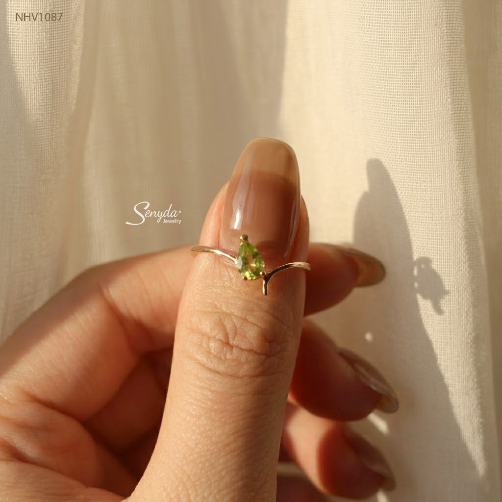 NHV1087 Nhẫn vàng Senyda đá Tourmaline giọt nước đai chéo trơn