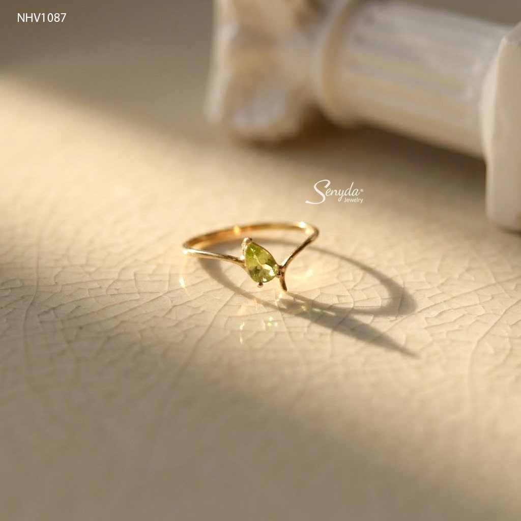 NHV1087 Nhẫn vàng Senyda đá Tourmaline giọt nước đai chéo trơn