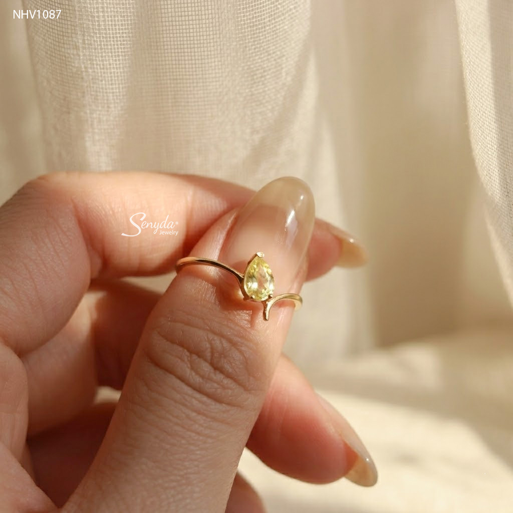 NHV1087 Nhẫn vàng Senyda đá Tourmaline giọt nước đai chéo trơn