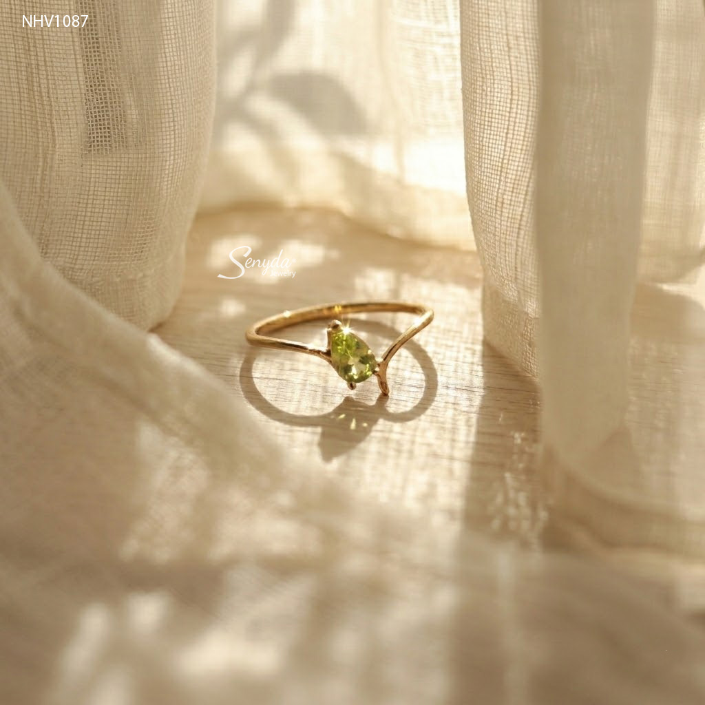 NHV1087 Nhẫn vàng Senyda đá Tourmaline giọt nước đai chéo trơn