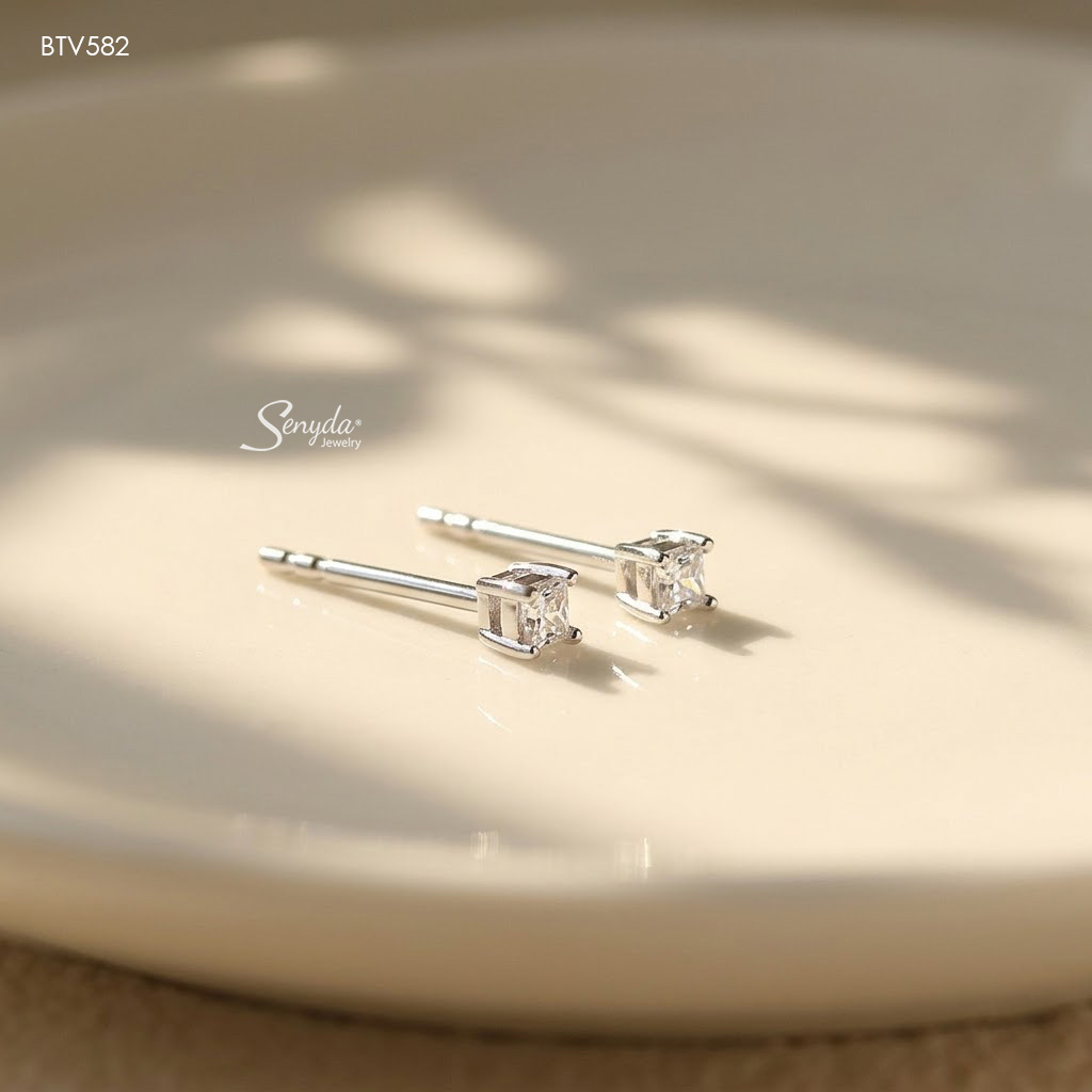 BTV582 Bông tai vàng Senyda nụ đá vuông 2,5mm