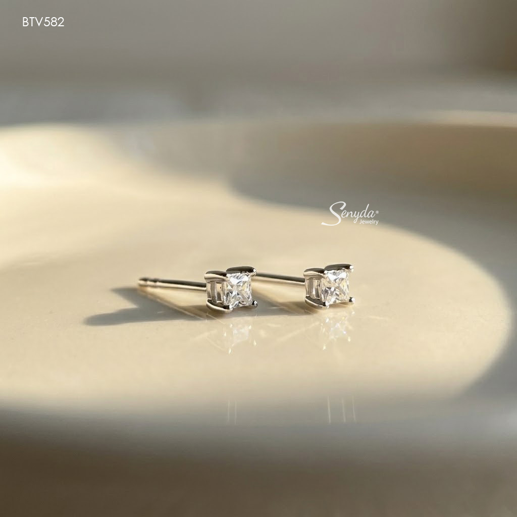 BTV582 Bông tai vàng Senyda nụ đá vuông 2,5mm