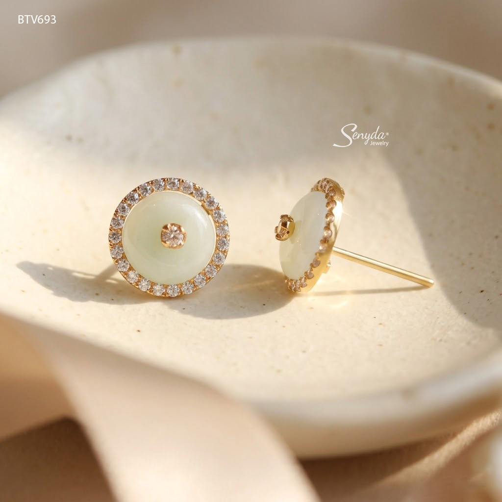 BTV693 Bông tai vàng Senyda đồng điếu halo