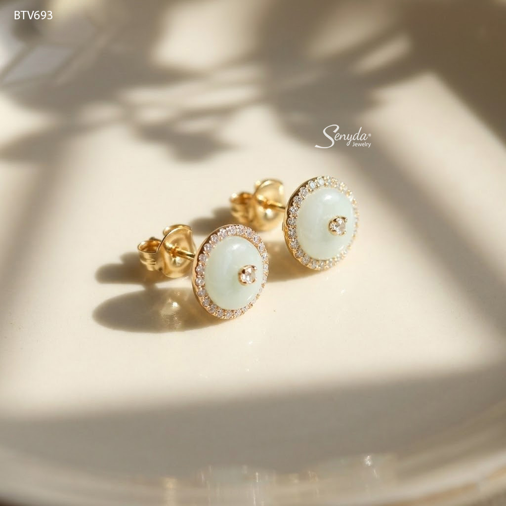 BTV693 Bông tai vàng Senyda đồng điếu halo