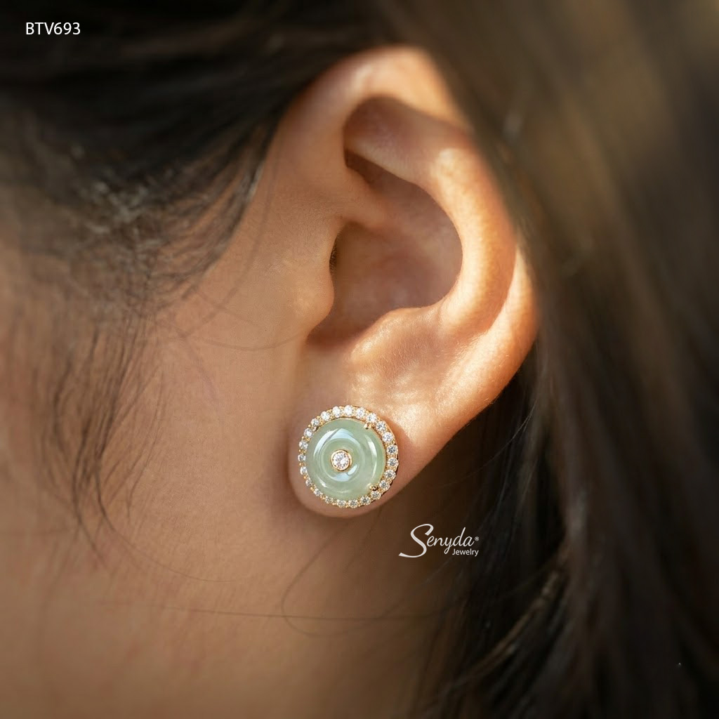 BTV693 Bông tai vàng Senyda đồng điếu halo