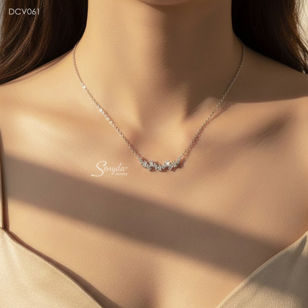 DCV061 Dây chuyền vàng Senyda đá barget ziczac xéo