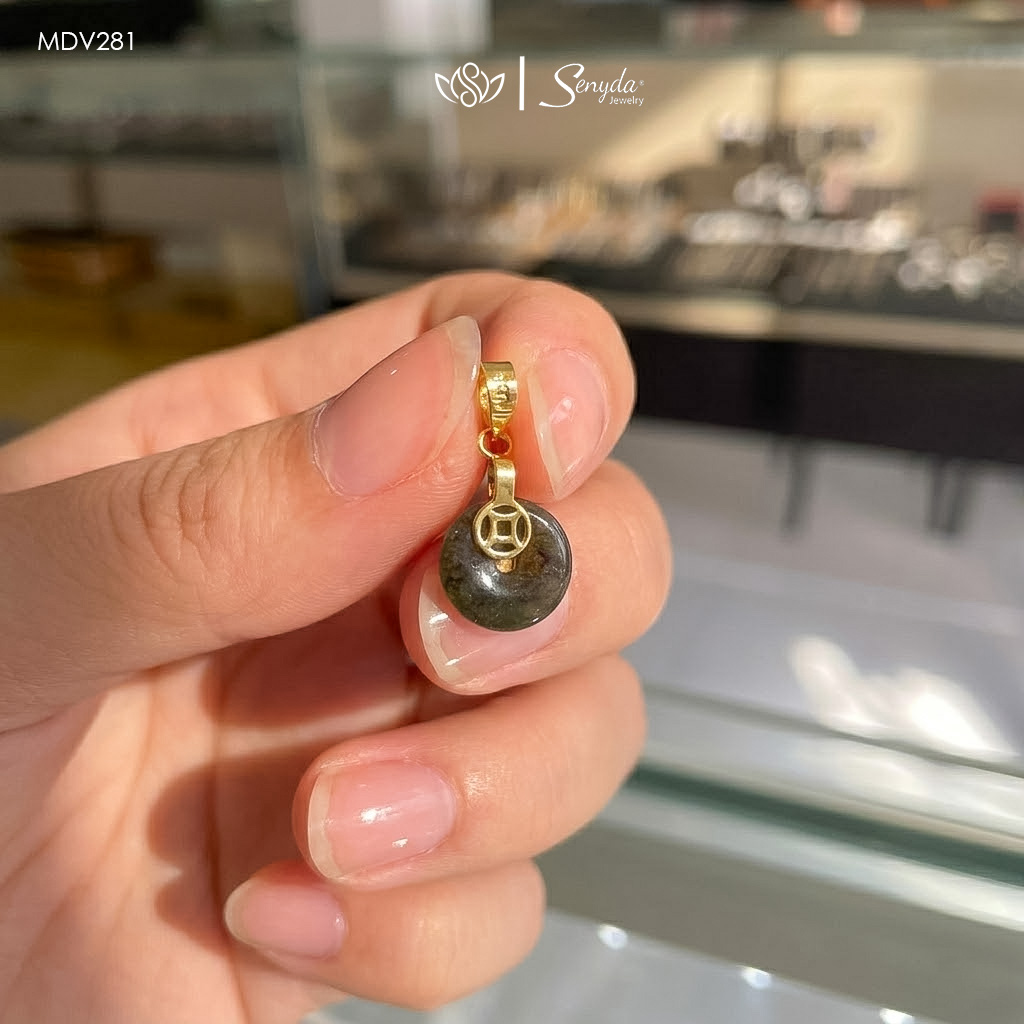 MDV281 Dây chuyền vàng Senyda mặt đồng điếu Ưu linh cam kẹp đồng tiền trơn