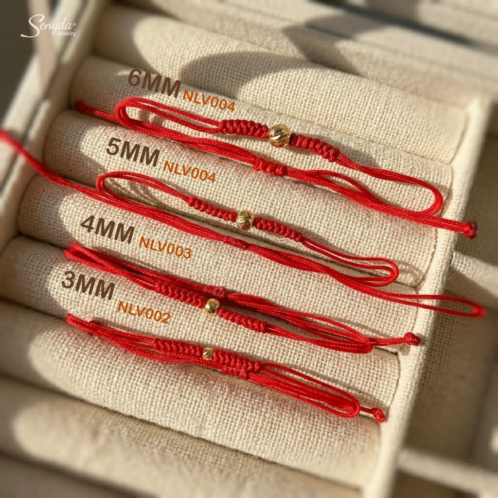 NLV002-NLV003-NLV004-NLV005 Vòng tay chỉ đỏ charm vàng Senyda bi giác nhiều kích cỡ